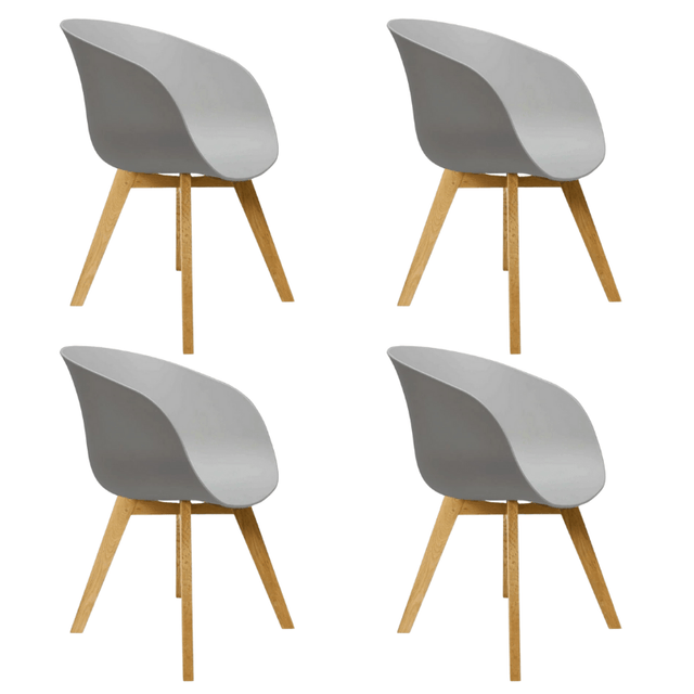 Eetkamerstoelen - Set van 4 Eetkamerstoelen Herning Scandinavisch Grijs – Kunststof en Beukenhout - Dimehouse