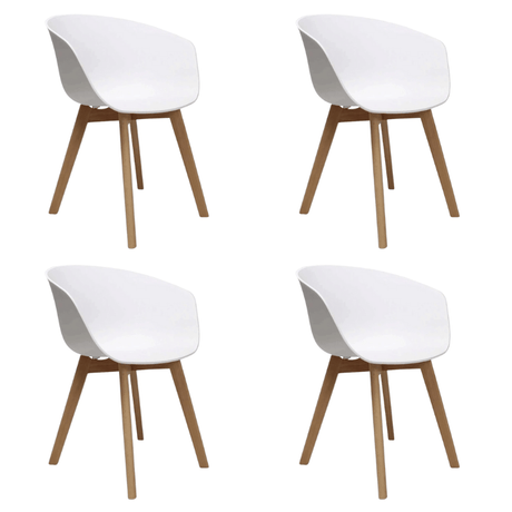 Eetkamerstoelen - Set van 4 Eetkamerstoelen Herning Scandinavisch Wit – Kunststof en Beukenhout - Dimehouse