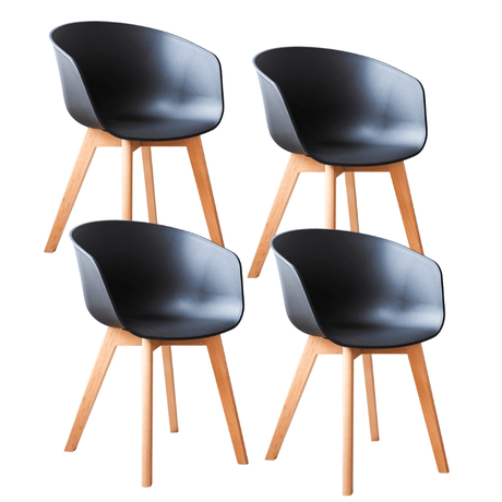 Eetkamerstoelen - Set van 4 Eetkamerstoelen Herning Scandinavisch Zwart – Kunststof en Beukenhout - Dimehouse