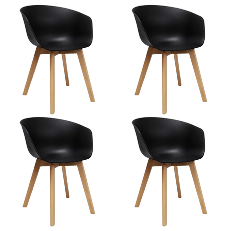 Eetkamerstoelen - Set van 4 Eetkamerstoelen Herning Scandinavisch Zwart – Kunststof en Beukenhout - Dimehouse