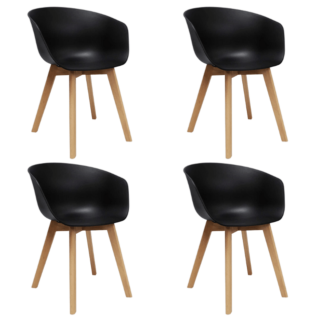 Eetkamerstoelen - Set van 4 Eetkamerstoelen Herning Scandinavisch Zwart – Kunststof en Beukenhout - Dimehouse
