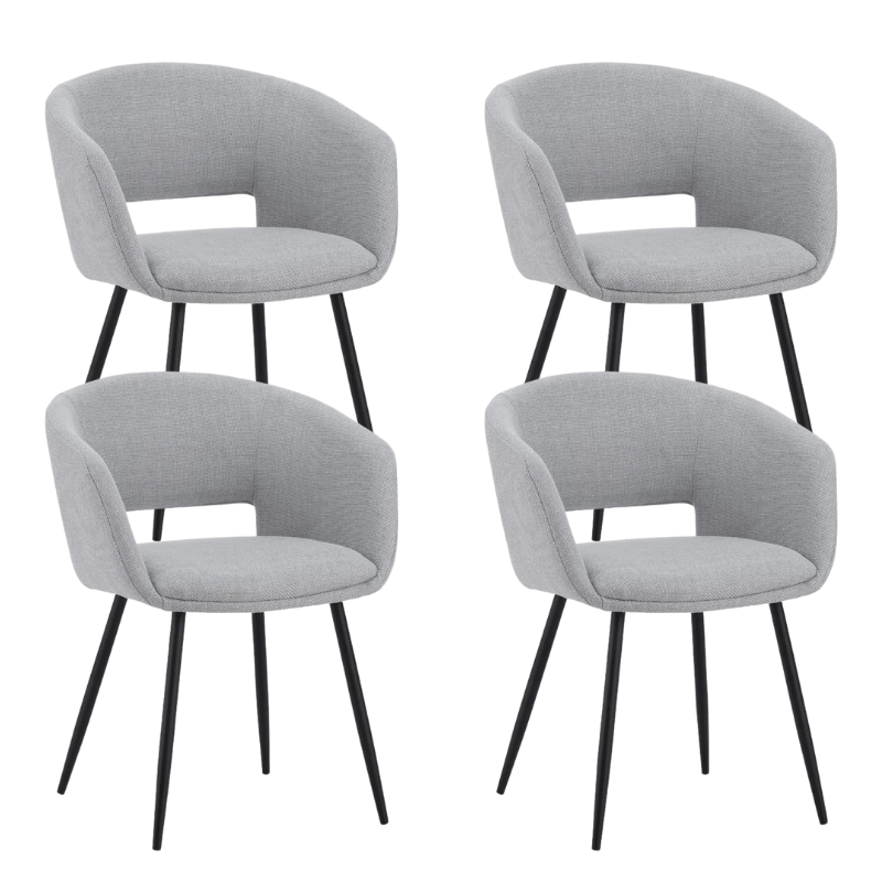 Eetkamerstoelen - Set van 4 Scandinavische Eetkamerstoelen Don Lichtgrijs Stof Kuipvorm - Met Armleuningen - Dimehouse