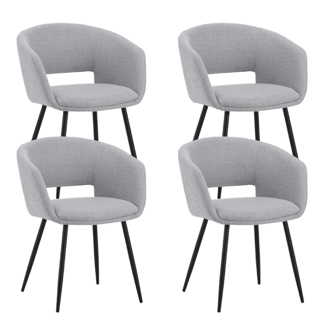 Eetkamerstoelen - Set van 4 Scandinavische Eetkamerstoelen Don Lichtgrijs Stof Kuipvorm - Met Armleuningen - Dimehouse