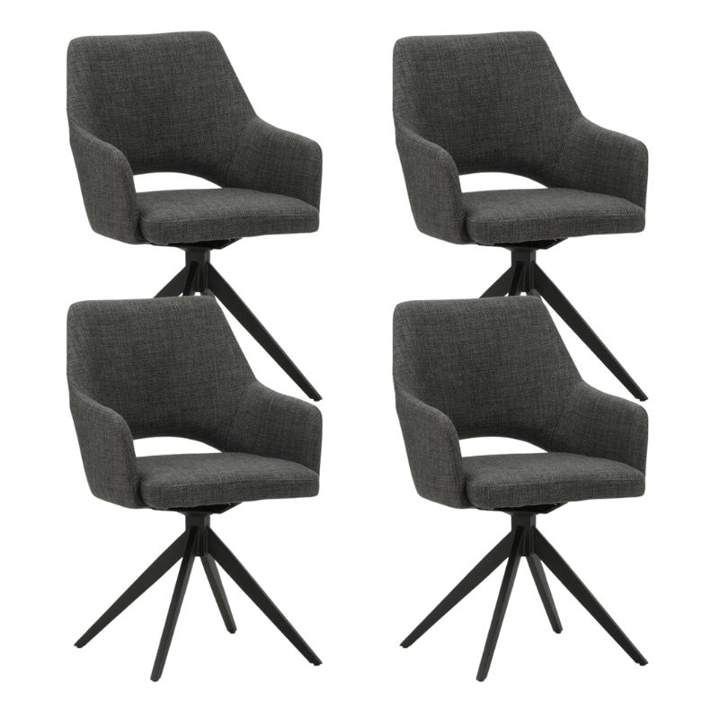 Eetkamerstoelen - Set van 4 Draaibare Eetkamerstoelen Sid Antraciet Stof - Met Armleuningen - Dimehouse
