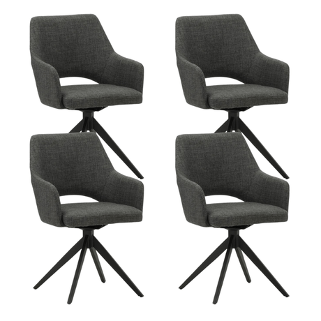 Eetkamerstoelen - Set van 4 Draaibare Eetkamerstoelen Sid Antraciet Stof - Met Armleuningen - Dimehouse