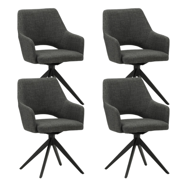 Eetkamerstoelen - Set van 4 Draaibare Eetkamerstoelen Sid Antraciet Stof - Met Armleuningen - Dimehouse