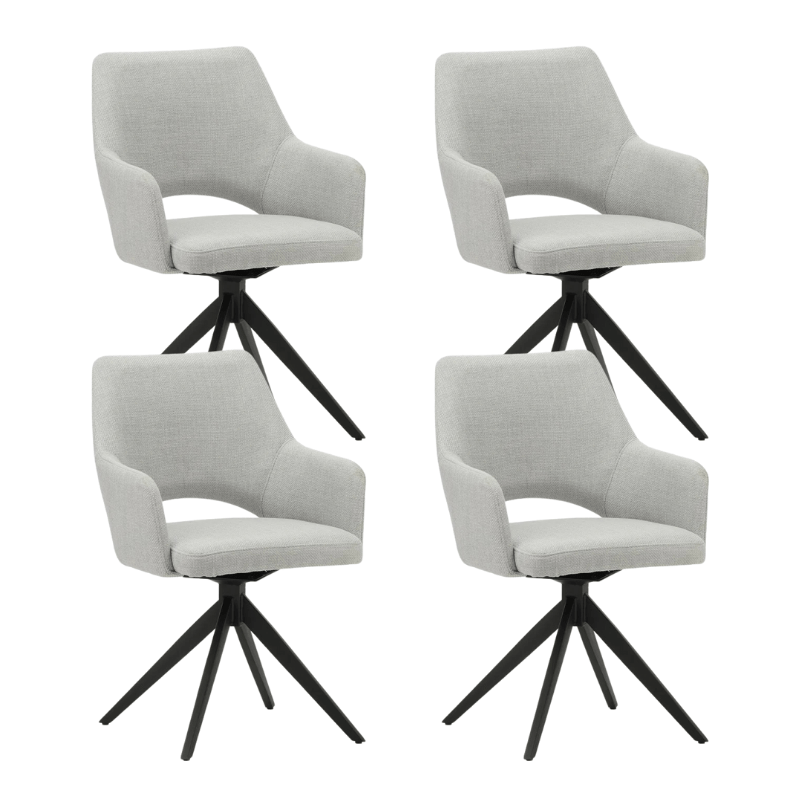 Eetkamerstoelen - Set van 4 Draaibare Eetkamerstoelen Sid Lichtgrijs Stof - Met Armleuningen - Dimehouse