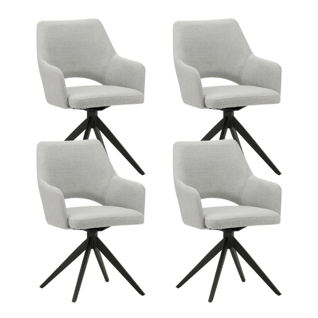 Eetkamerstoelen - Set van 4 Draaibare Eetkamerstoelen Sid Lichtgrijs Stof - Met Armleuningen - Dimehouse
