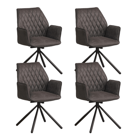 Eetkamerstoelen - Set van 4 Draaibare Eetkamerstoelen Novan Industrieel Antraciet Stof – 180° Draaibaar - Dimehouse