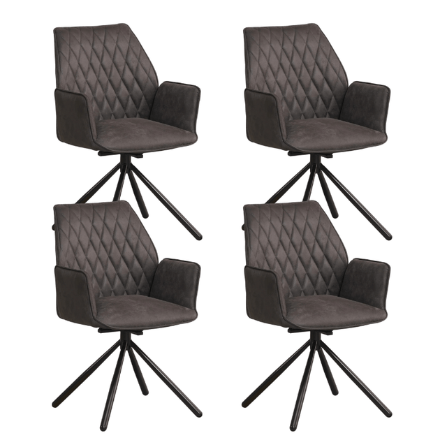 Eetkamerstoelen - Set van 4 Draaibare Eetkamerstoelen Novan Industrieel Antraciet Stof – 180° Draaibaar - Dimehouse