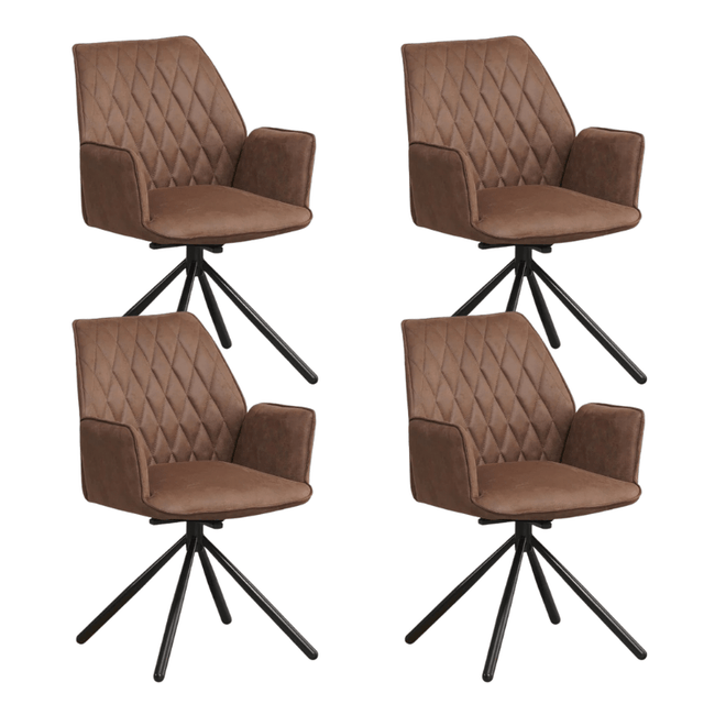 Eetkamerstoelen - Set van 4 Draaibare Eetkamerstoelen Novan Industrieel Taupe Stof – 180° Draaibaar - Dimehouse