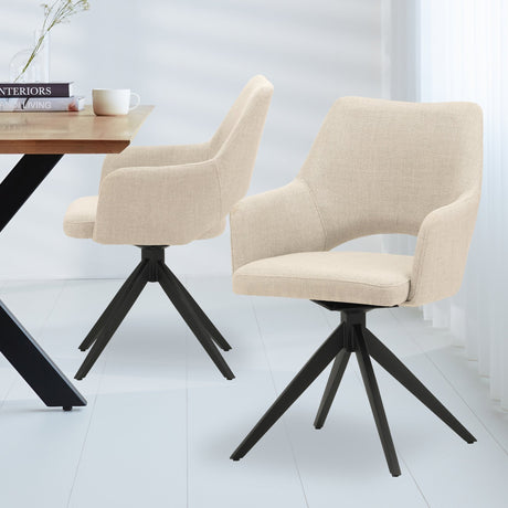 Eetkamerstoelen - Moderne Draaibare Eetkamerstoel Beige Stof Sid - Met Armleuningen - Dimehouse
