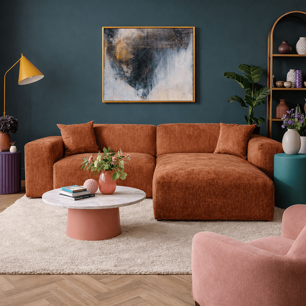 Hoekbank koper chenille Wayne 264 cm - hoek links en rechts monteerbaar