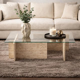 Salontafel travertin glas Opal 105x65 cm