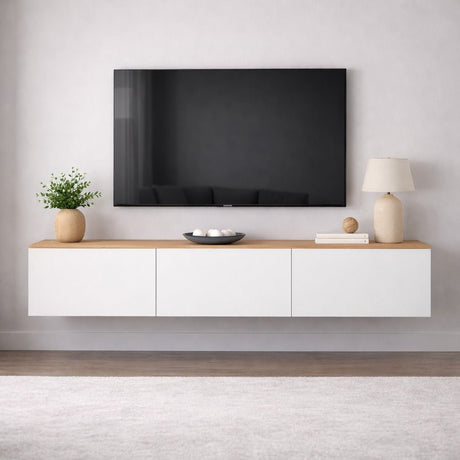 Zwevend TV Meubel Wit met Eikenlook Melamine -  150x30 cm - West