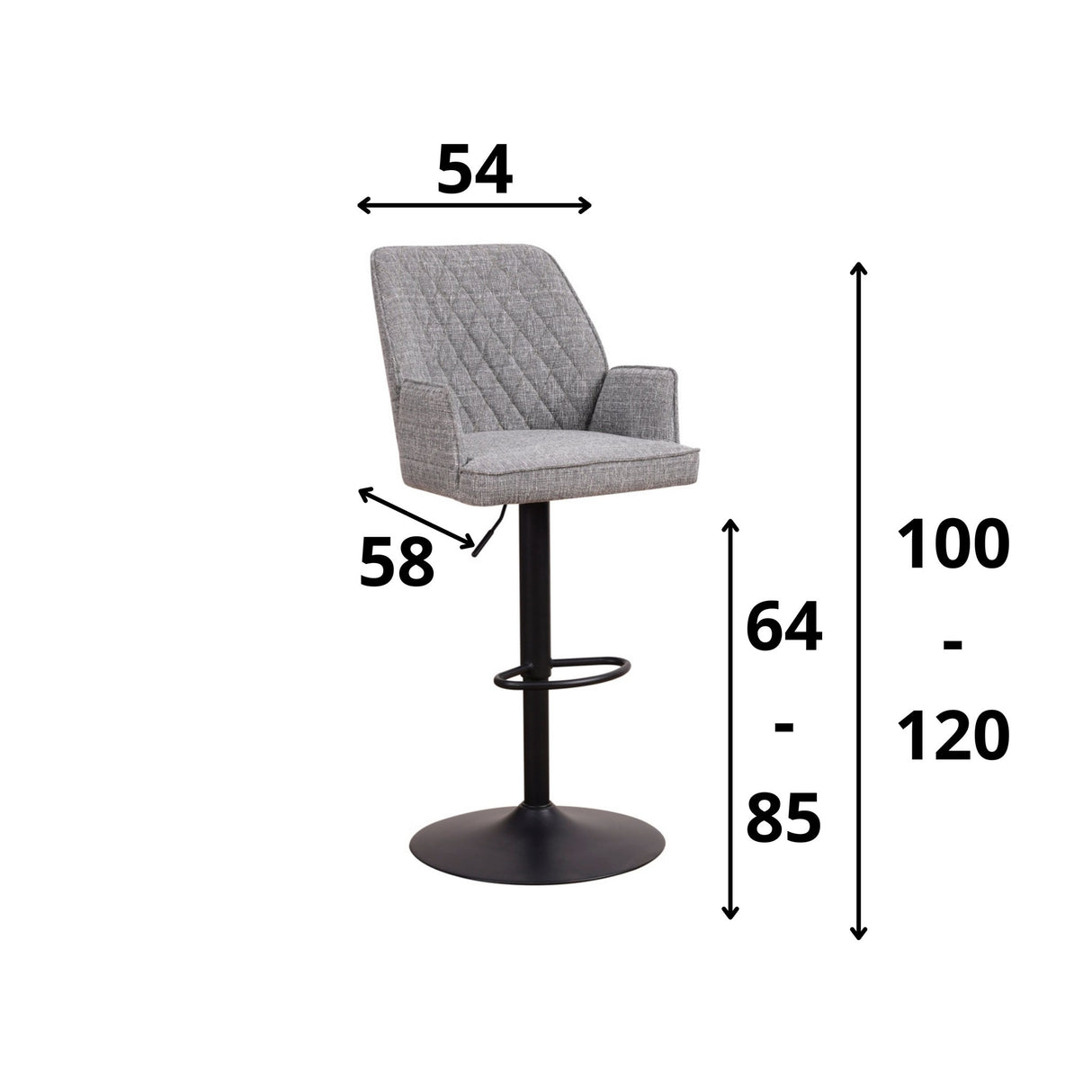 Barstol Novan chenille Dimehouse Lysegrå LxBxH 75x58x54 Stof Hvid fotostørrelsesindikation