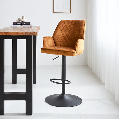 Barstol Novan fløjl Dimehouse Cognac LxBxH 75x58x54 Stof Atmosfærisk foto diagonalt set forfra