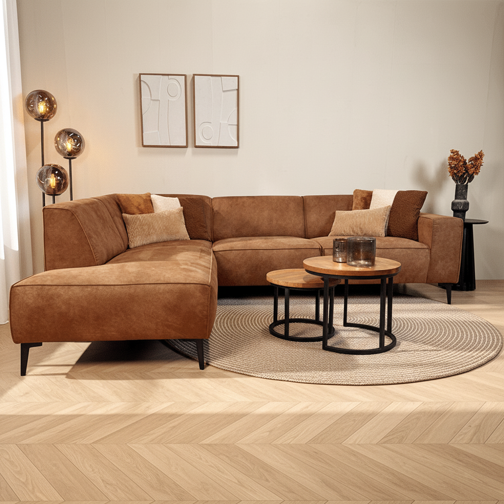 Industriel hjørnesofa cognac eco-læder Brisbane - venstre 