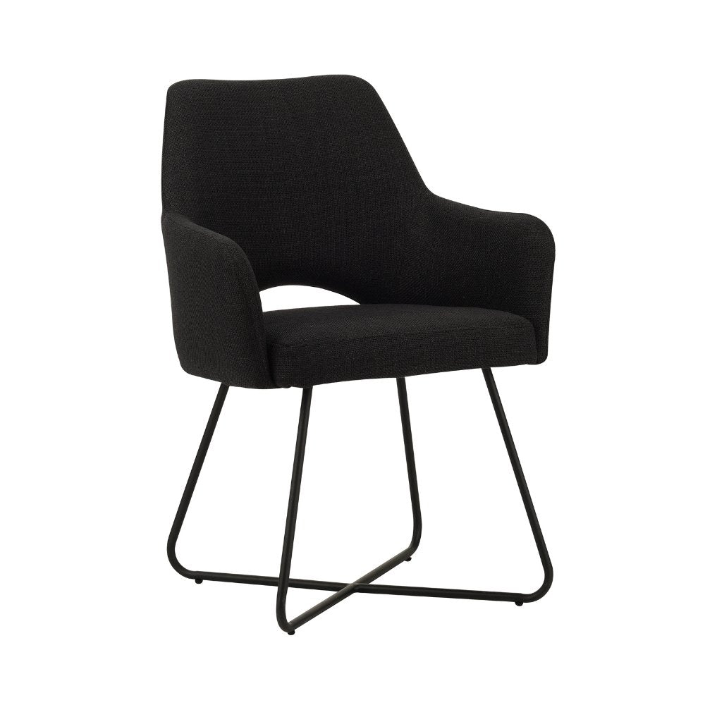 Spisestuestol Suzy Dimehouse Sort LxBxH 64x61x53 Stof Hvid foto diagonalt set forfra