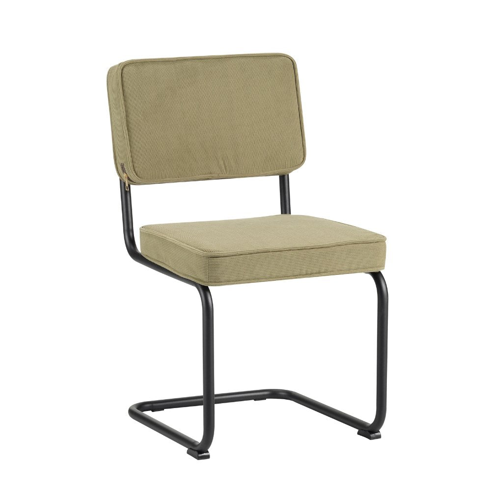 Spisestuestol Remo ribbet stof Dimehouse Grøn LxBxH 56x55x52 Rib stof Hvid foto diagonalt set forfra