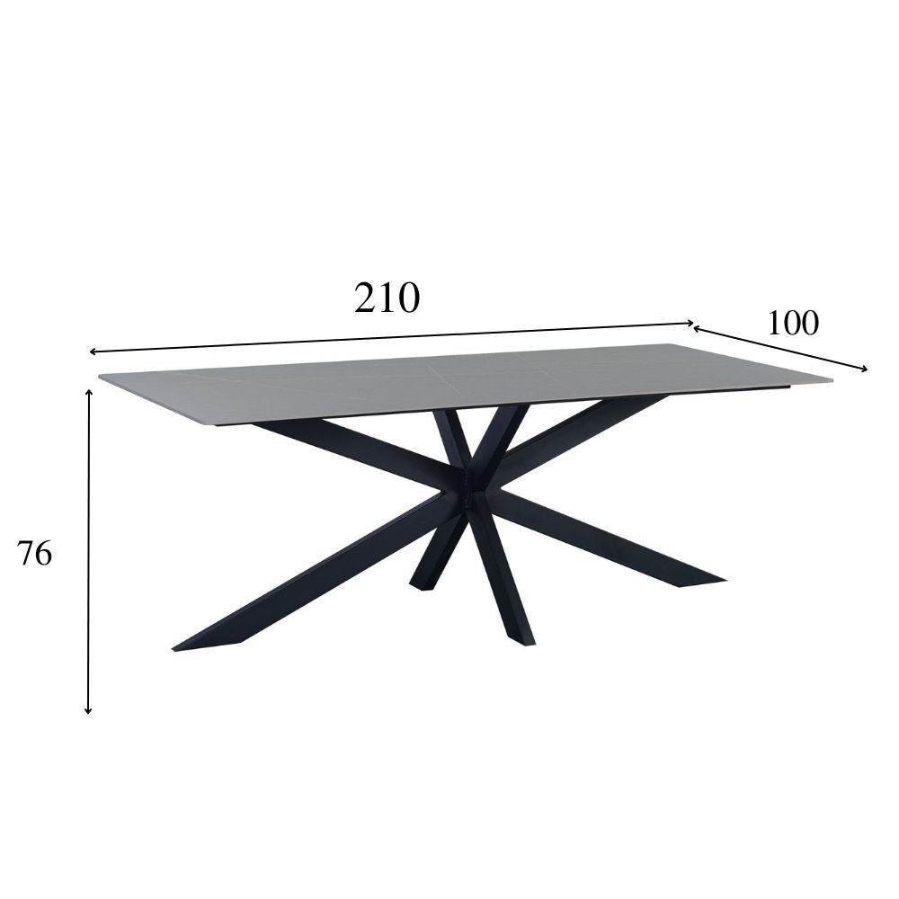 Eettafel Edin Grey Dimehouse Grijs LxBxH 210x103x11 Sintered stone Witfoto maatindicatie