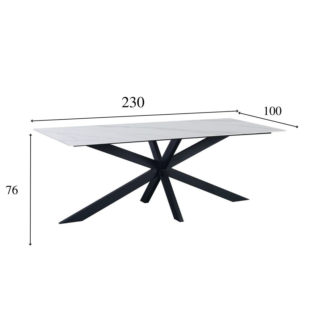 Eettafel Edin White Dimehouse Wit LxBxH 252x121x16 Sintered stone Witfoto maatindicatie