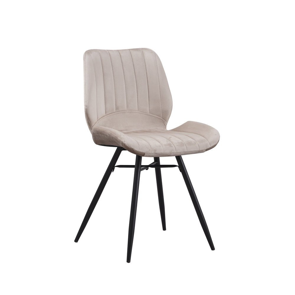 Spisestuestol Beau fløjl Dimehouse Beige LxBxH 71x67x49 Stof Hvid foto diagonalt set forfra