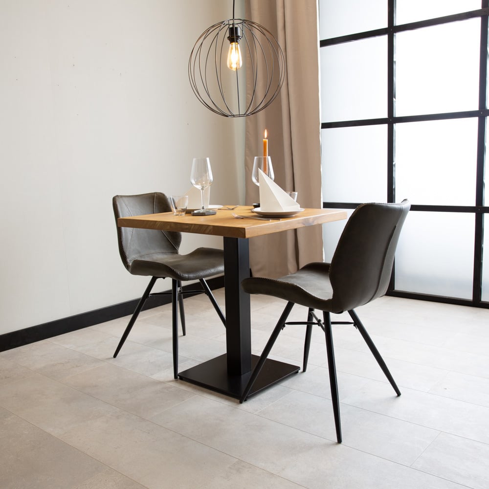 Spisebord Bistrobord Square Dimehouse Brun LxBxH 66x66x7 Mangotræ Atmosfærisk foto diagonal hjørneindstilling forfra