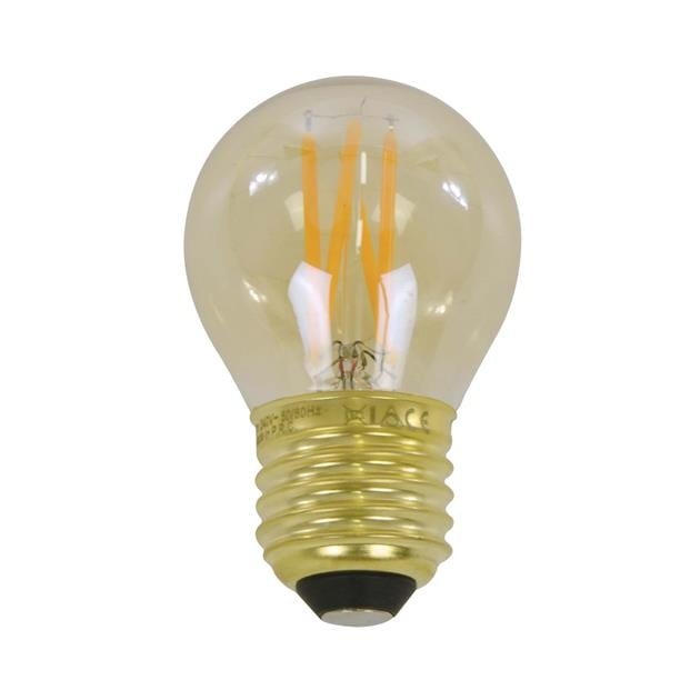 Lyskilde LED glødetråd Pære Ø4,5 DH Interiør Ravfarvet glas LxBxH 8x5x5 Ravfarvet glas Hvidt foto set forfra