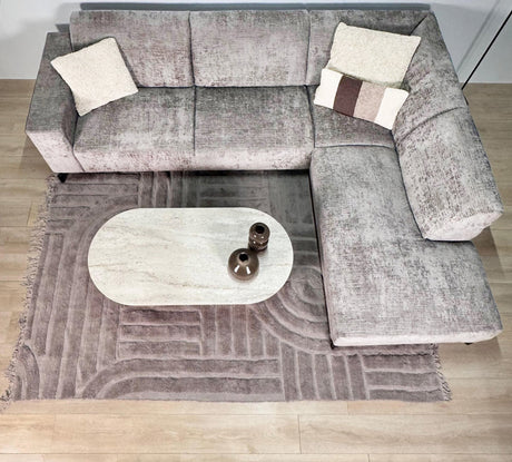 Hjørnesofa med chaiselong taupe chenille stof Manon - højre 