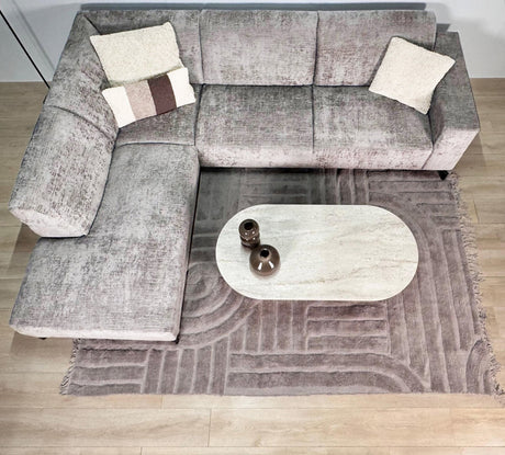 Hjørnesofa med chaise longue taupe chenille stof Manon - venstre 