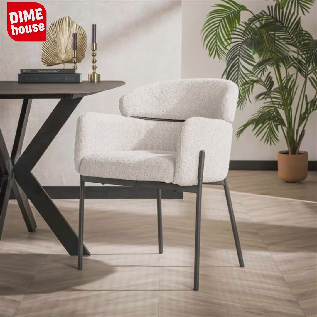 Spisestuestol Bouclé Beige - Japandi - runde former - Lola