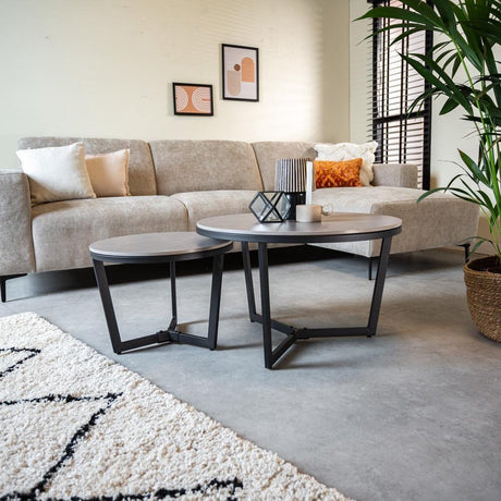 Sofabord Sæt med 2 Brady Round Marble Look Grey