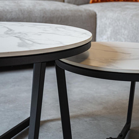 Sofabord Sæt med 2 Brady Round Marble Look White