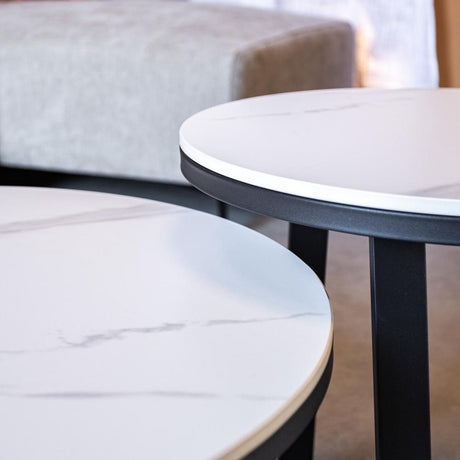 Sofabord Sæt med 2 Tanner Rund Marble Look White