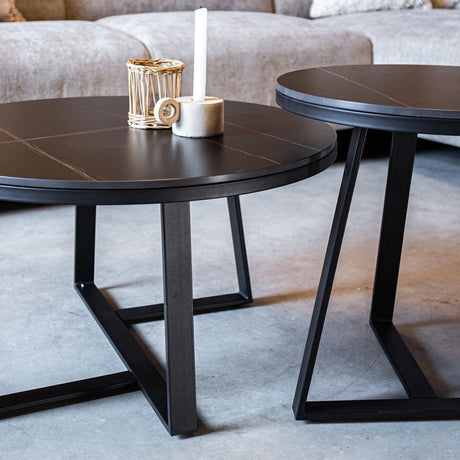 Sofabord Sæt med 2 Tanner Rund Marble Look Sort Rund