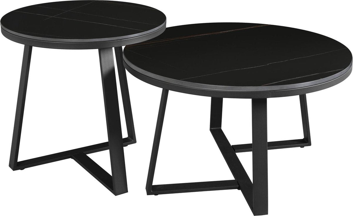 Salontafels - Salontafel Set van 2 Tanner Rond Marmerlook Zwart Rond - Dimehouse