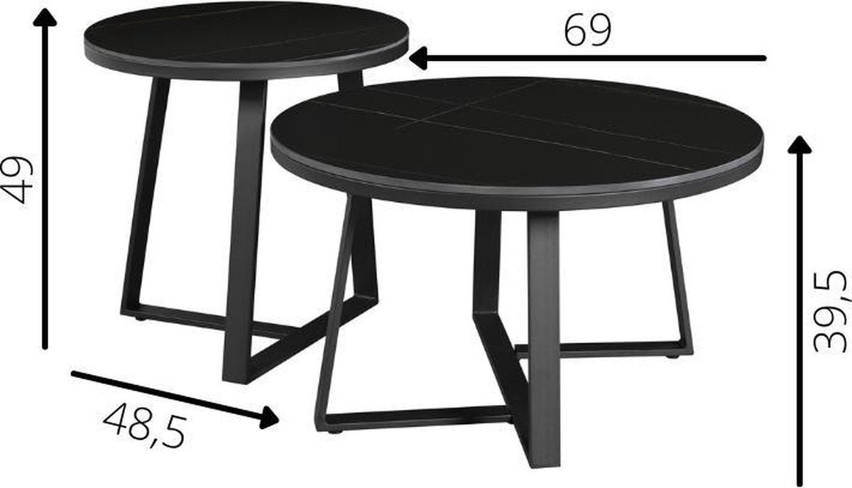 Salontafels - Salontafel Set van 2 Tanner Rond Marmerlook Zwart Rond - Dimehouse