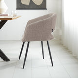Eetkamerstoelen - Scandinavische Eetkamerstoel Taupe Stof Kuipvorm Don - Met Armleuningen - Dimehouse