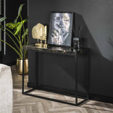 Toiletbord Minette DH Interiør Sort & guld LxBxH 104x40x13 Teak Atmosfærisk foto diagonalt set forfra