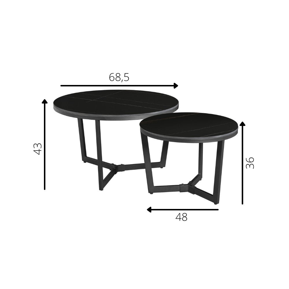 Sofabord Brady Black Dimehouse Sort LxBxH 80x80x11 Sintret sten Hvid fotostørrelsesangivelse