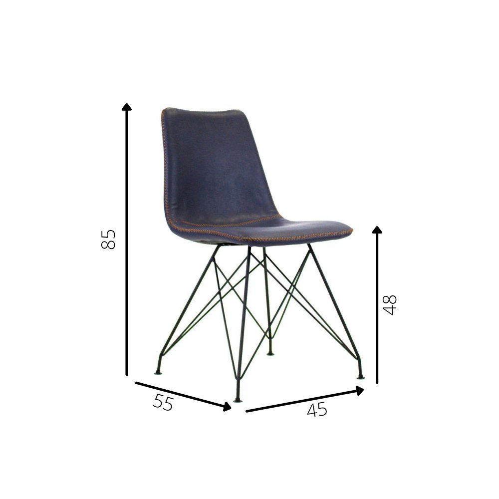 Spisestuestol Viano Dimehouse Blauw LxBxH 64x61x52 Kunstleer Witfoto maatindicatie