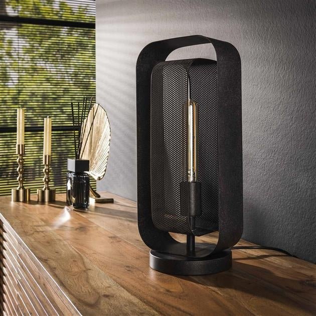 Bordlampe Jeff DH Interiør Sort LxBxH 48x26x23 Metal Atmosfærisk foto diagonalt set forfra