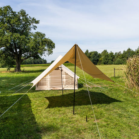 Markise Tarp bomuld beige 420x420x240 cm Dimehouse Beige LxBxH 66x16x14 Bomuld Atmosfærisk foto diagonalt set forfra
