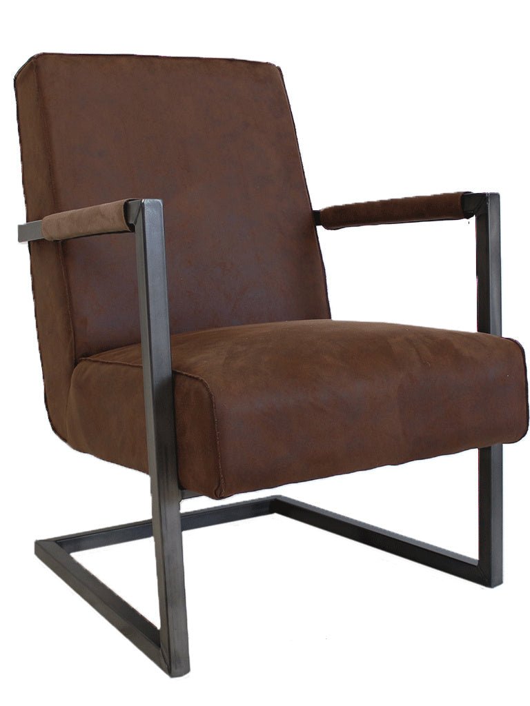 Lænestol Tiger Dimehouse Brun LxBxH 69x58x41 Øko-læder Hvid foto diagonalt set forfra