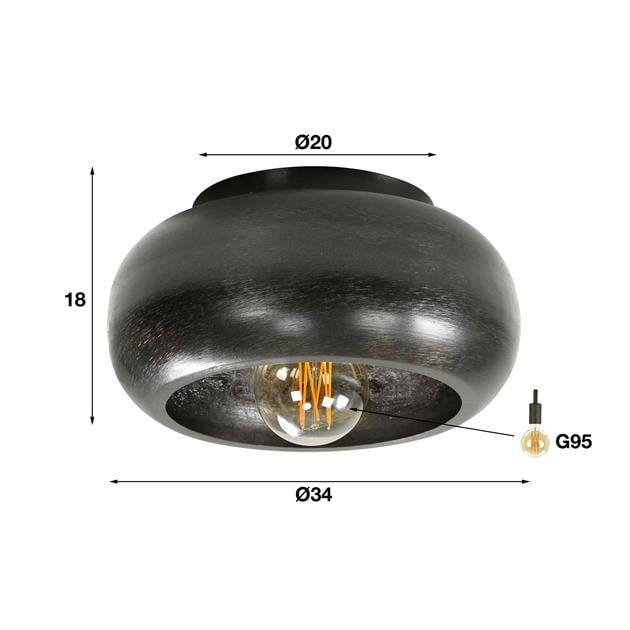 Loftslampe Skyler DH Interiør Sort LxBxH 34x34x18 Nikkel Hvid fotostørrelsesindikation